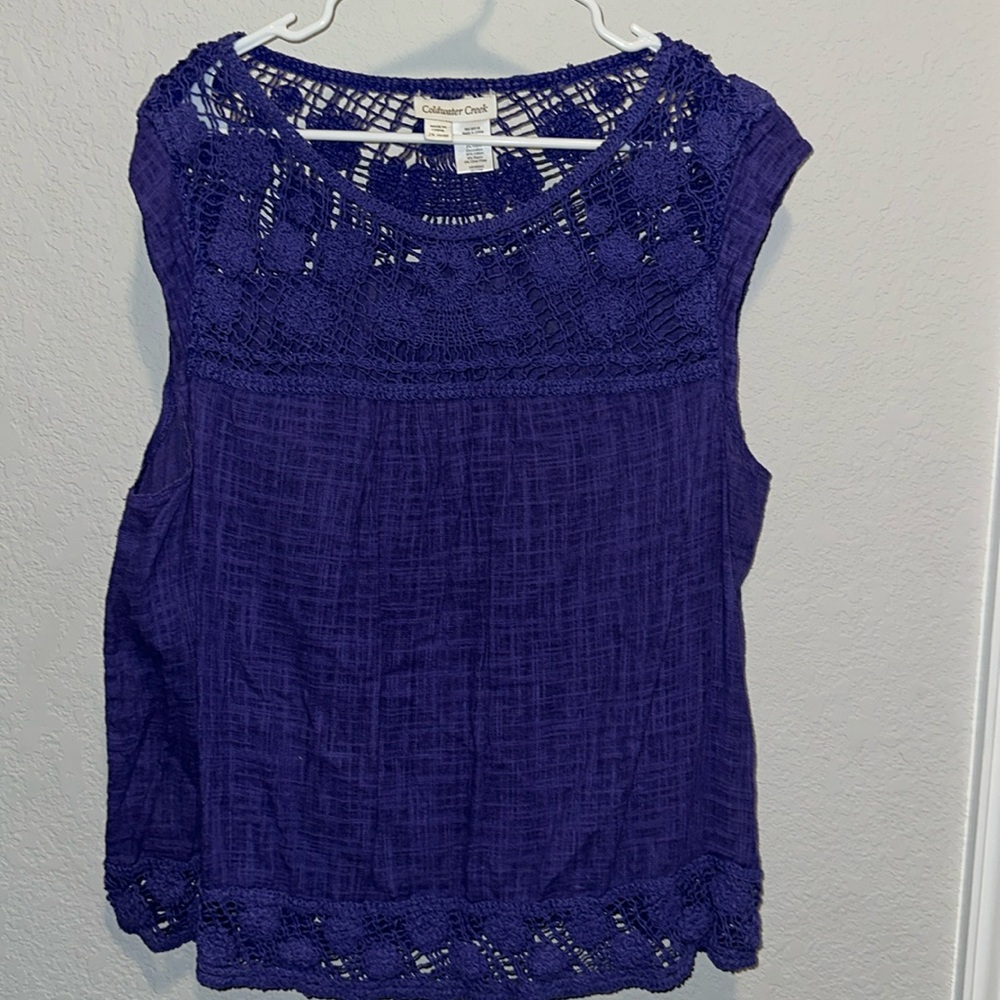 Coldwater Creekk Lace trim Sleevelesss Blouse Purple 2X
